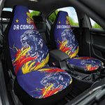 DR Congo Football Leopard Mascot Car Seat Cover Fierce Leopard Art National Flag Colors