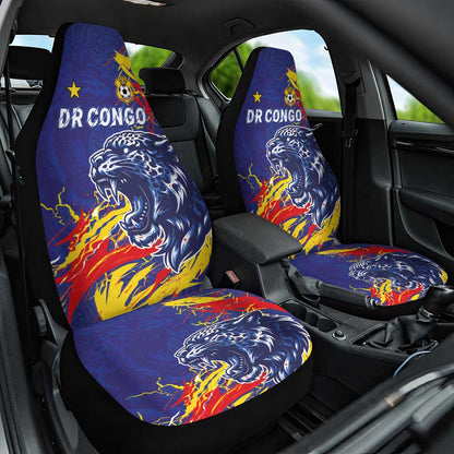 DR Congo Football Leopard Mascot Car Seat Cover Fierce Leopard Art National Flag Colors