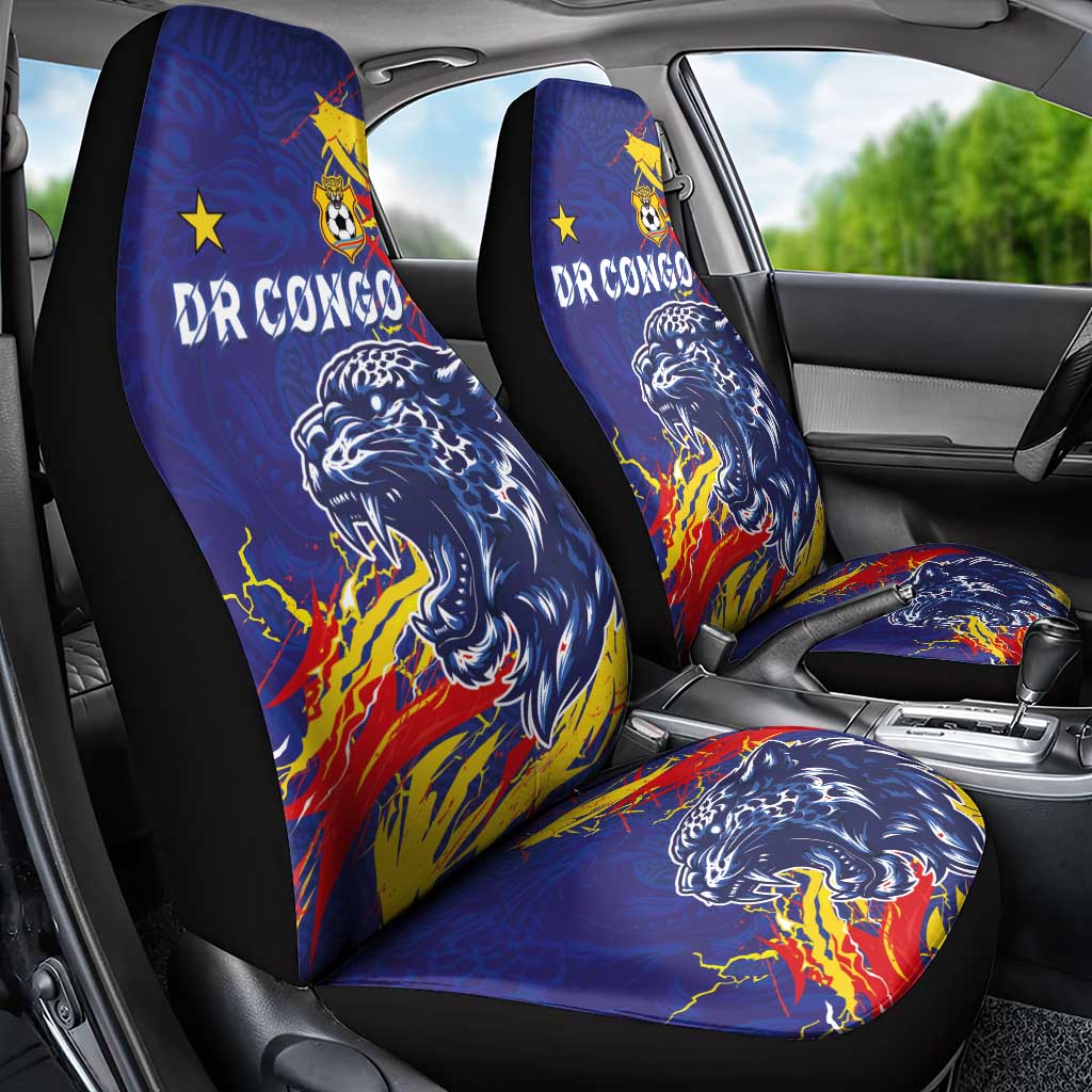 DR Congo Football Leopard Mascot Car Seat Cover Fierce Leopard Art National Flag Colors