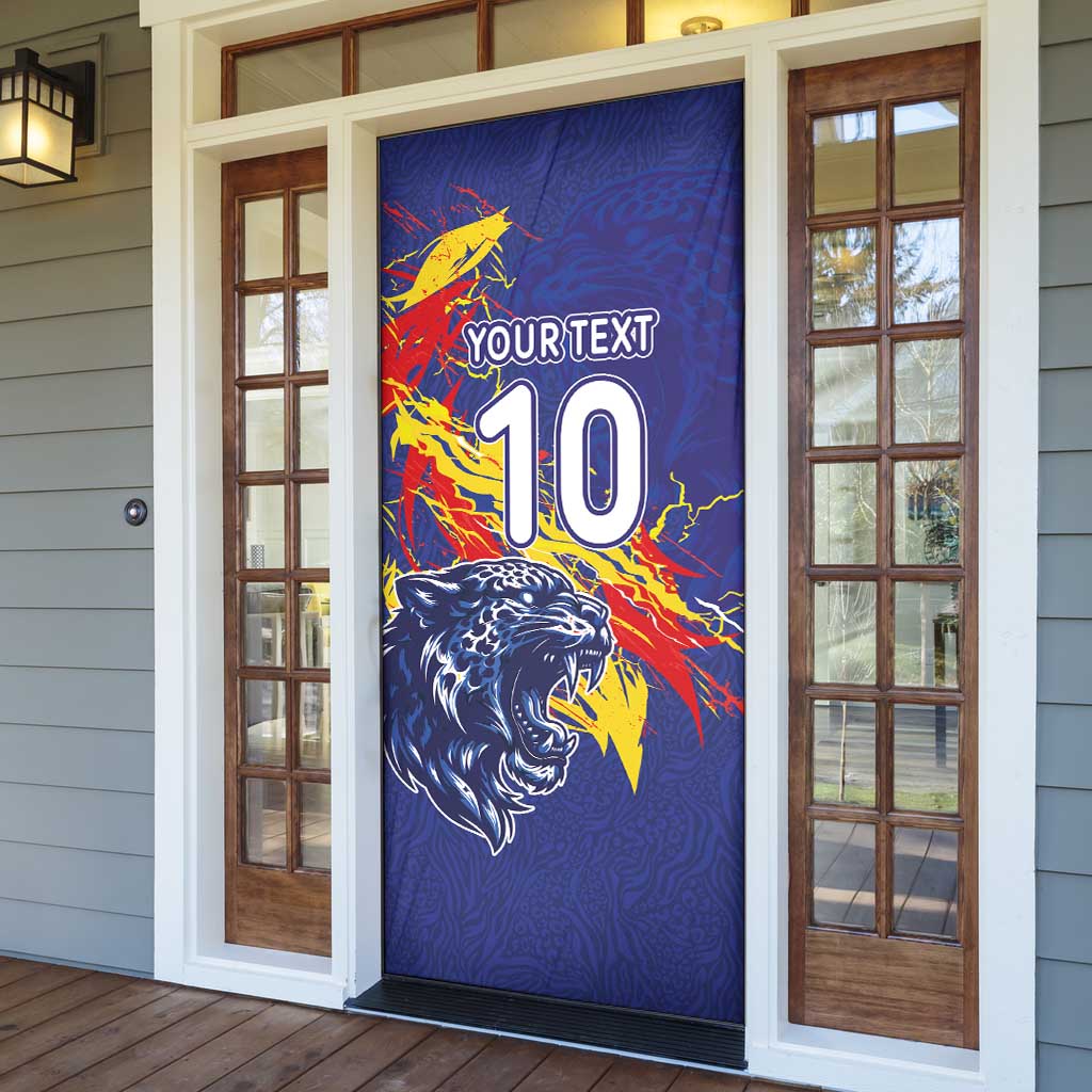 Custom DR Congo Football Leopard Mascot Door Cover Fierce Leopard Art National Flag Colors