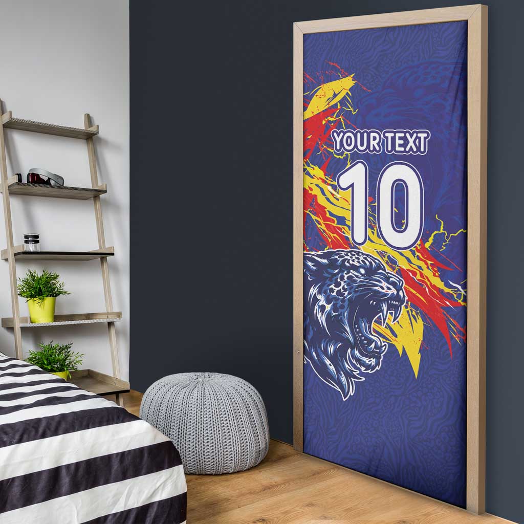 Custom DR Congo Football Leopard Mascot Door Cover Fierce Leopard Art National Flag Colors