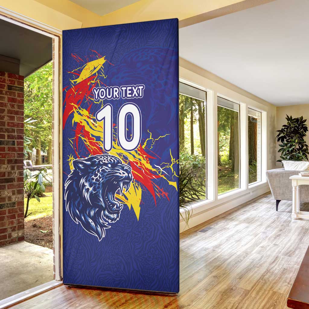 Custom DR Congo Football Leopard Mascot Door Cover Fierce Leopard Art National Flag Colors
