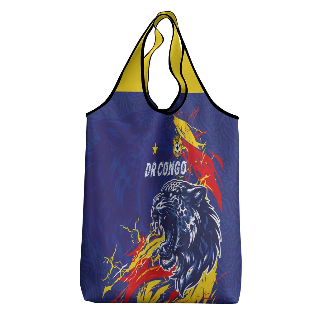 DR Congo Football Leopard Mascot Grocery Bag Fierce Leopard Art National Flag Colors
