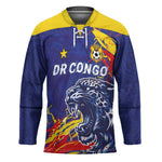 Custom DR Congo Football Leopard Mascot Hockey Jersey Fierce Leopard Art National Flag Colors
