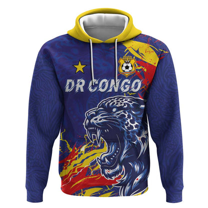 Custom DR Congo Football Leopard Mascot Hoodie Fierce Leopard Art National Flag Colors