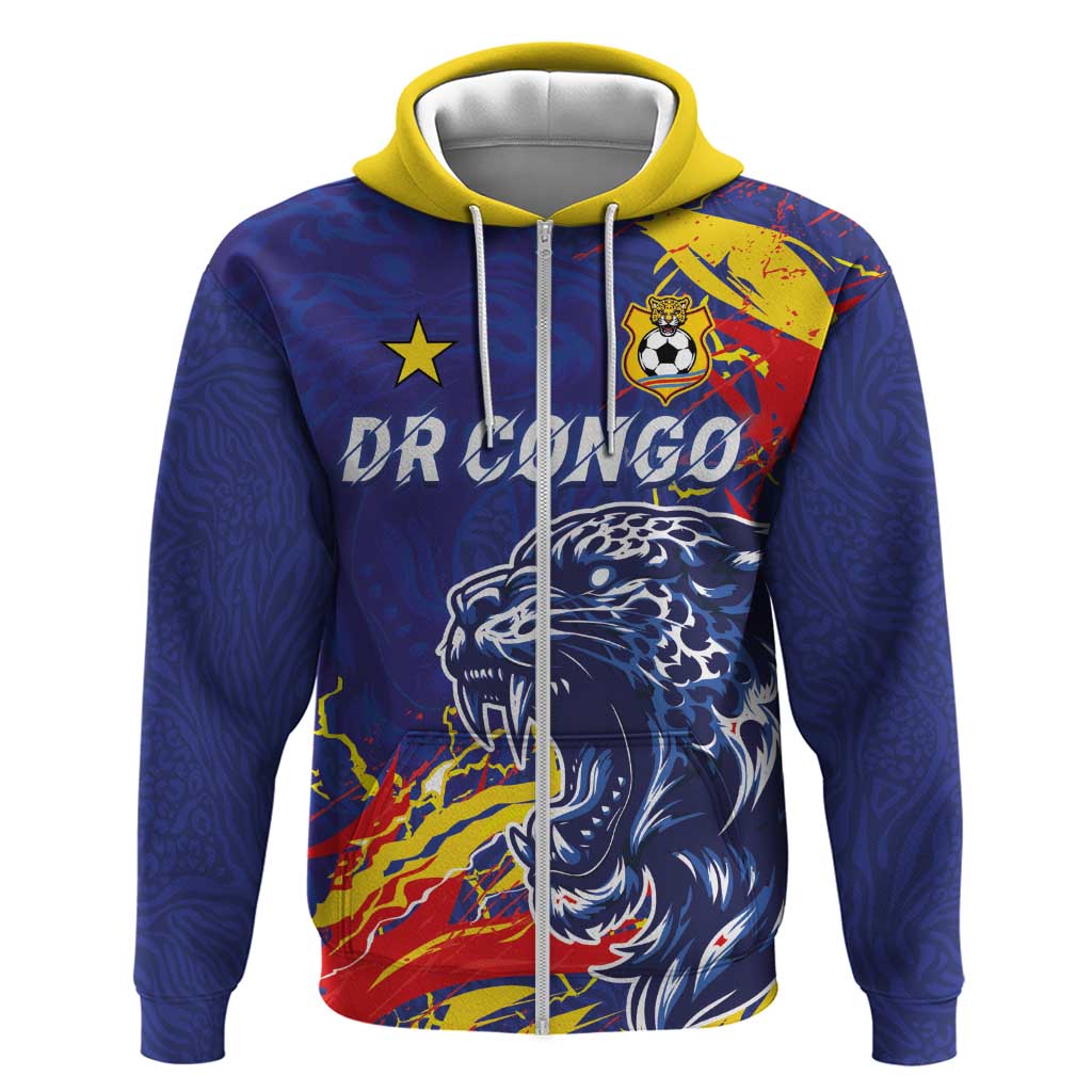Custom DR Congo Football Leopard Mascot Hoodie Fierce Leopard Art National Flag Colors