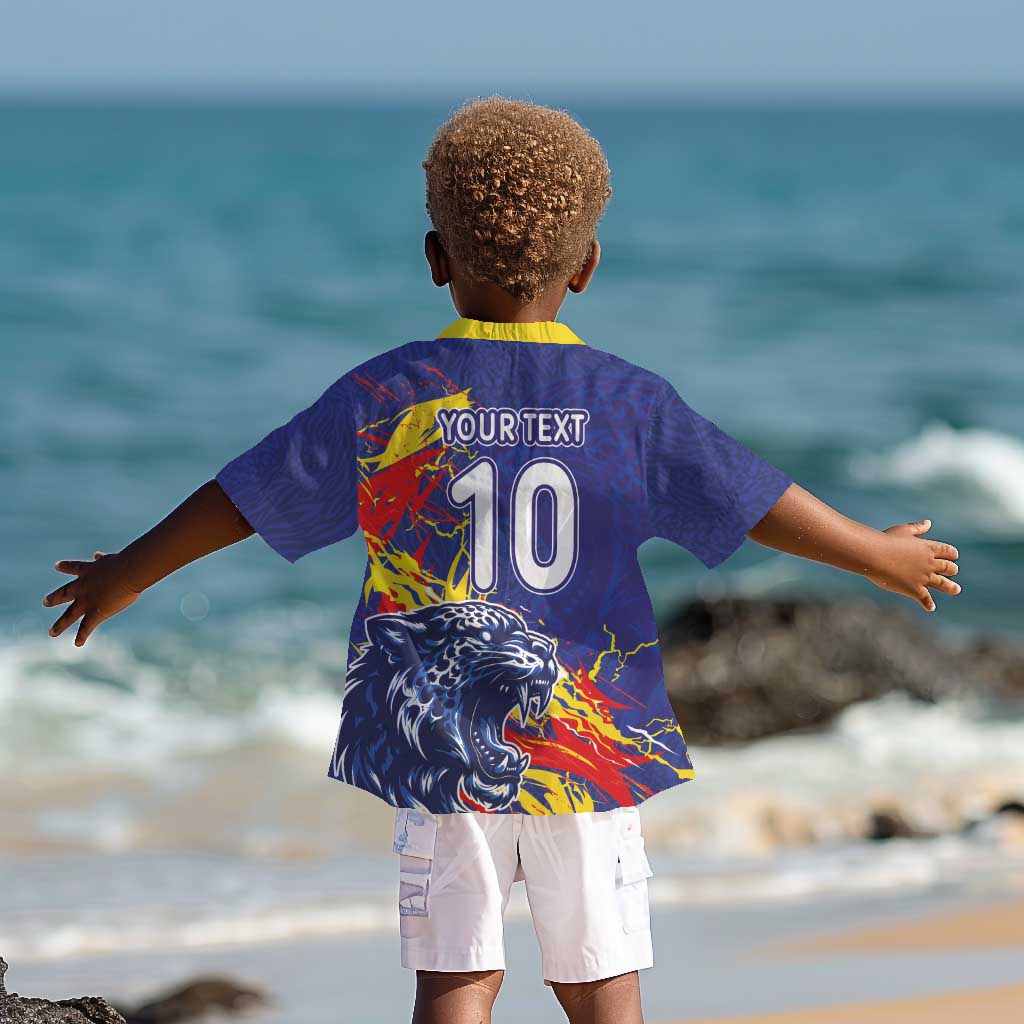 Custom DR Congo Football Leopard Mascot Kid Hawaiian Shirt Fierce Leopard Art National Flag Colors