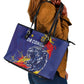 DR Congo Football Leopard Mascot Leather Tote Bag Fierce Leopard Art National Flag Colors