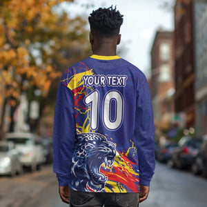 Custom DR Congo Football Leopard Mascot Long Sleeve Shirt Fierce Leopard Art National Flag Colors