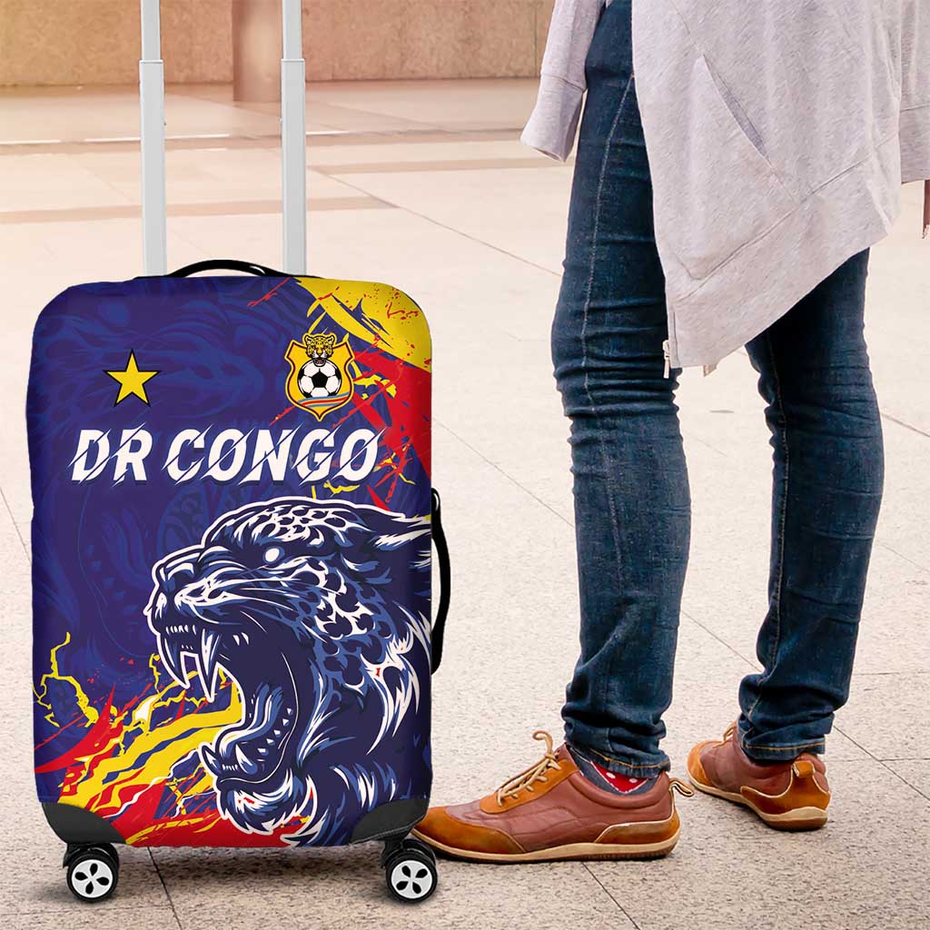 DR Congo Football Leopard Mascot Luggage Cover Fierce Leopard Art National Flag Colors