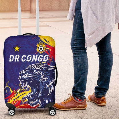 DR Congo Football Leopard Mascot Luggage Cover Fierce Leopard Art National Flag Colors