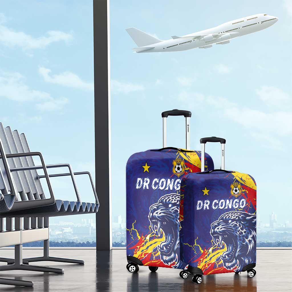 DR Congo Football Leopard Mascot Luggage Cover Fierce Leopard Art National Flag Colors
