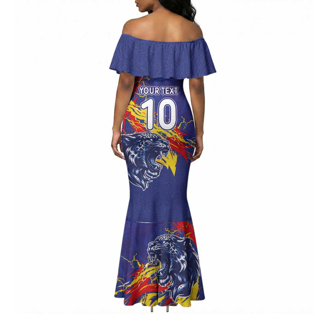 Custom DR Congo Football Leopard Mascot Mermaid Dress Fierce Leopard Art National Flag Colors