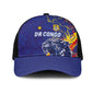 DR Congo Football Leopard Mascot Mesh Trucker Cap Fierce Leopard Art In National Flag Colors