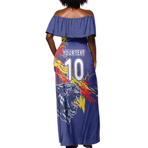 Custom DR Congo Football Leopard Mascot Off Shoulder Maxi Dress Fierce Leopard Art National Flag Colors