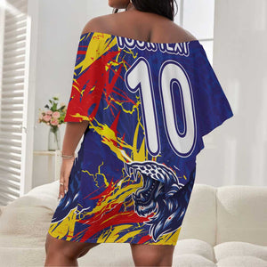Custom DR Congo Football Leopard Mascot Off Shoulder Short Dress Fierce Leopard Art National Flag Colors