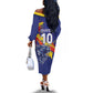 Custom DR Congo Football Leopard Mascot Off The Shoulder Long Sleeve Dress Fierce Leopard Art National Flag Colors