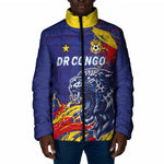 Custom DR Congo Football Leopard Mascot Padded Jacket Fierce Leopard Art National Flag Colors