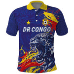 Custom DR Congo Football Leopard Mascot Polo Shirt Fierce Leopard Art National Flag Colors