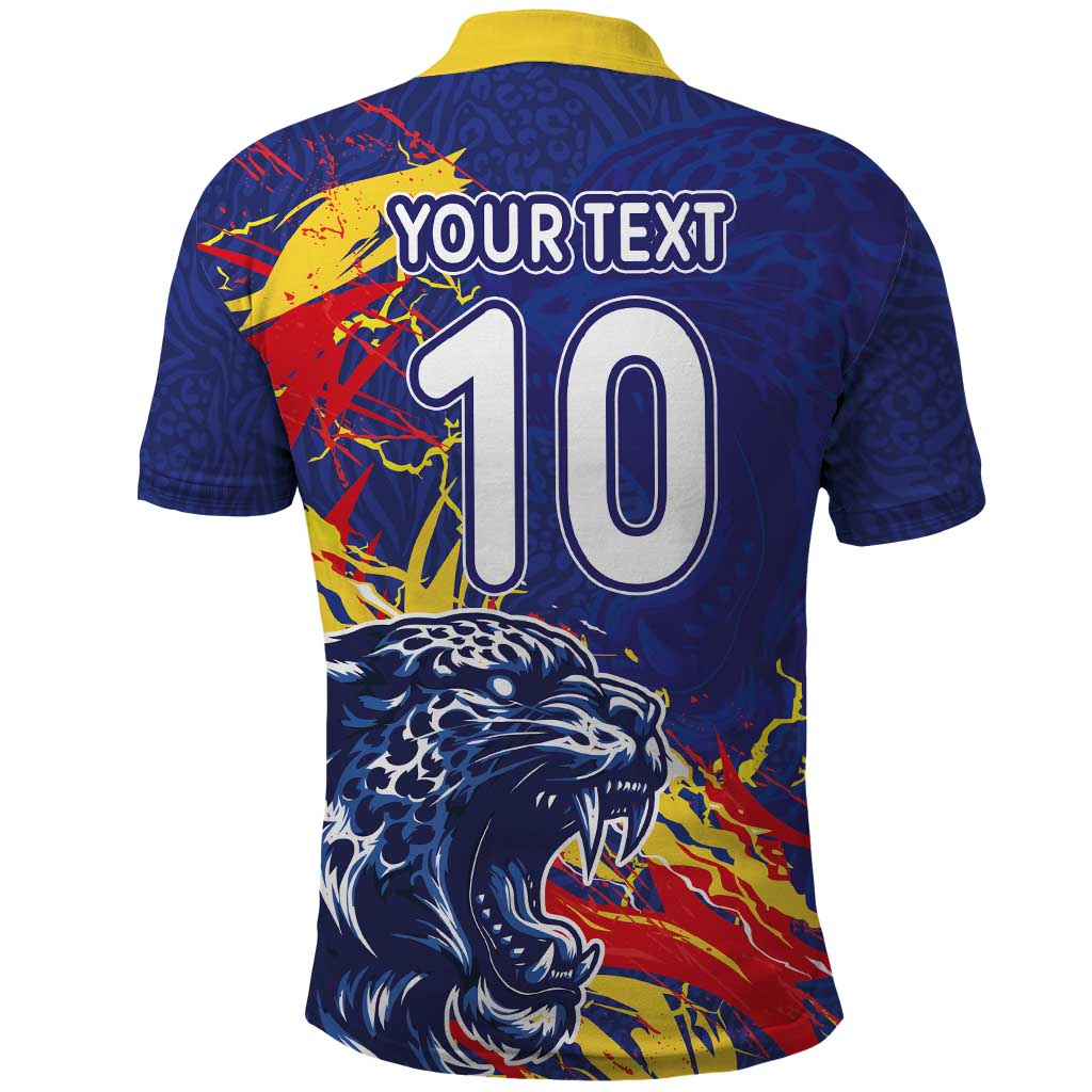 Custom DR Congo Football Leopard Mascot Polo Shirt Fierce Leopard Art National Flag Colors