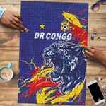 DR Congo Football Leopard Mascot Puzzle Fierce Leopard Art National Flag Colors
