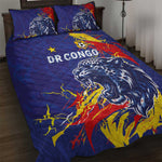 DR Congo Football Leopard Mascot Quilt Bed Set Fierce Leopard Art National Flag Colors