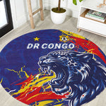DR Congo Football Leopard Mascot Round Carpet Fierce Leopard Art National Flag Colors