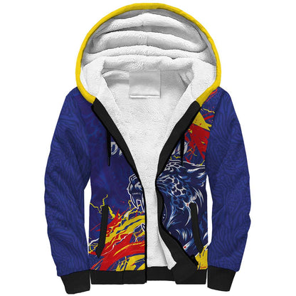 Custom DR Congo Football Leopard Mascot Sherpa Hoodie Fierce Leopard Art National Flag Colors