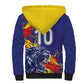 Custom DR Congo Football Leopard Mascot Sherpa Hoodie Fierce Leopard Art National Flag Colors