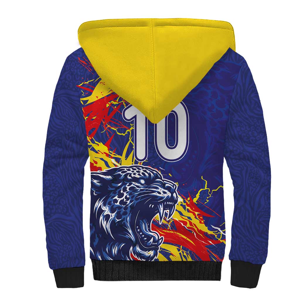 Custom DR Congo Football Leopard Mascot Sherpa Hoodie Fierce Leopard Art National Flag Colors