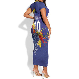 Custom DR Congo Football Leopard Mascot Short Sleeve Bodycon Dress Fierce Leopard Art National Flag Colors