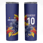 Custom DR Congo Football Leopard Mascot Skinny Tumbler Fierce Leopard Art National Flag Colors