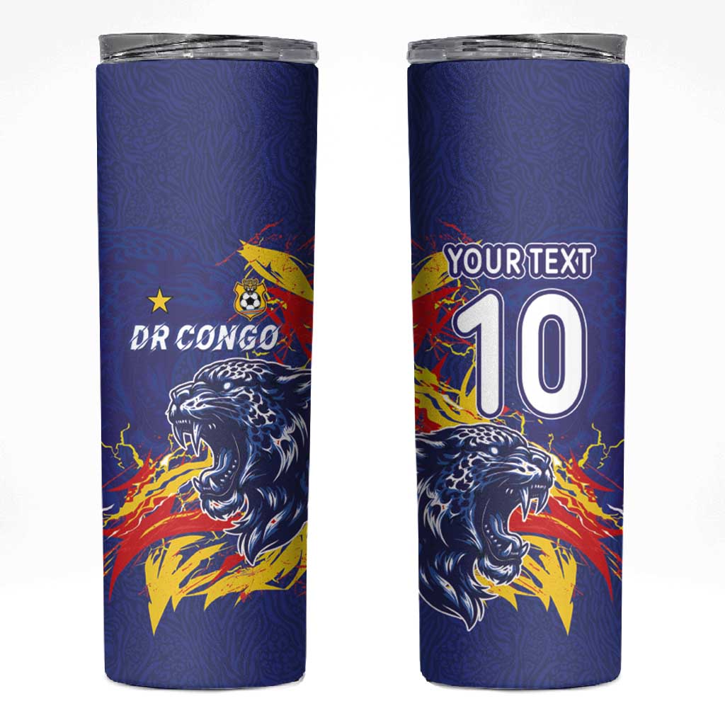 Custom DR Congo Football Leopard Mascot Skinny Tumbler Fierce Leopard Art National Flag Colors