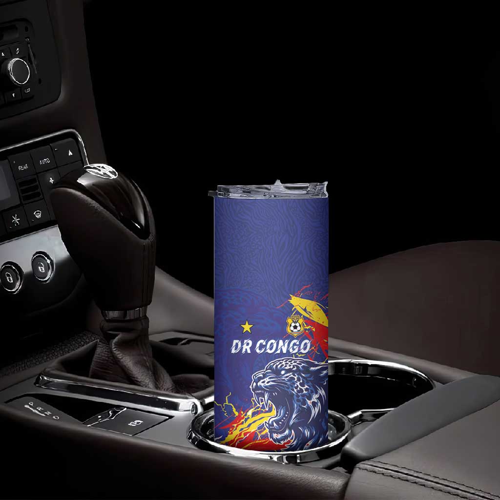 Custom DR Congo Football Leopard Mascot Skinny Tumbler Fierce Leopard Art National Flag Colors