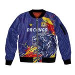 Custom DR Congo Football Leopard Mascot Sleeve Zip Bomber Jacket Fierce Leopard Art National Flag Colors