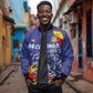 Custom DR Congo Football Leopard Mascot Sleeve Zip Bomber Jacket Fierce Leopard Art National Flag Colors