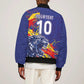 Custom DR Congo Football Leopard Mascot Sleeve Zip Bomber Jacket Fierce Leopard Art National Flag Colors