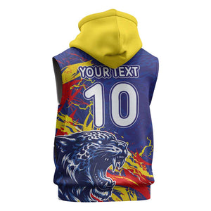 Custom DR Congo Football Leopard Mascot Sleeveless Hoodie Fierce Leopard Art National Flag Colors