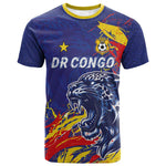 Custom DR Congo Football Leopard Mascot T shirt Fierce Leopard Art National Flag Colors