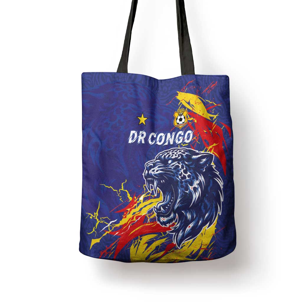 DR Congo Football Leopard Mascot Tote Bag Fierce Leopard Art National Flag Colors