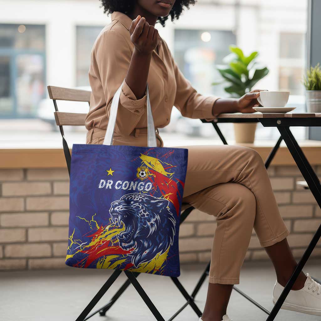 DR Congo Football Leopard Mascot Tote Bag Fierce Leopard Art National Flag Colors
