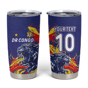 Custom DR Congo Football Leopard Mascot Tumbler Cup Fierce Leopard Art National Flag Colors