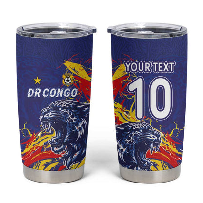 Custom DR Congo Football Leopard Mascot Tumbler Cup Fierce Leopard Art National Flag Colors