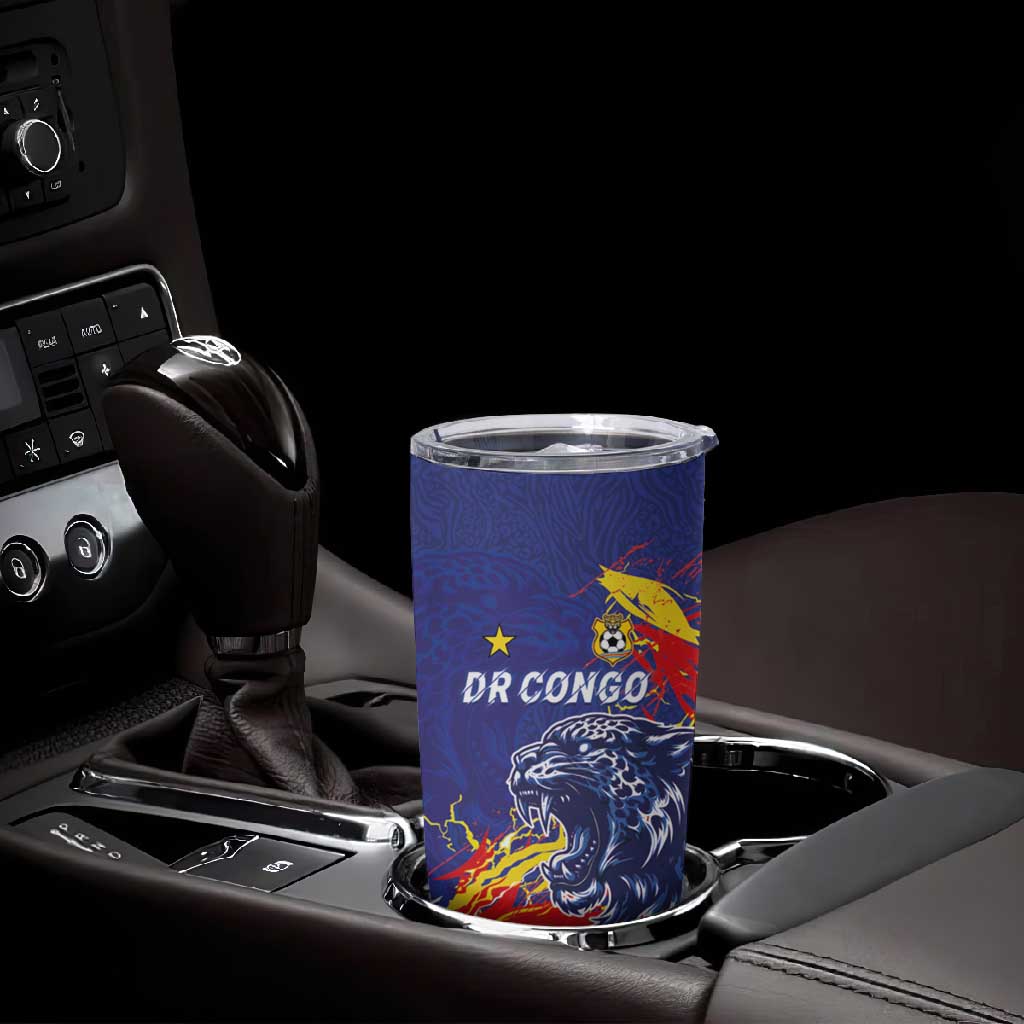 Custom DR Congo Football Leopard Mascot Tumbler Cup Fierce Leopard Art National Flag Colors