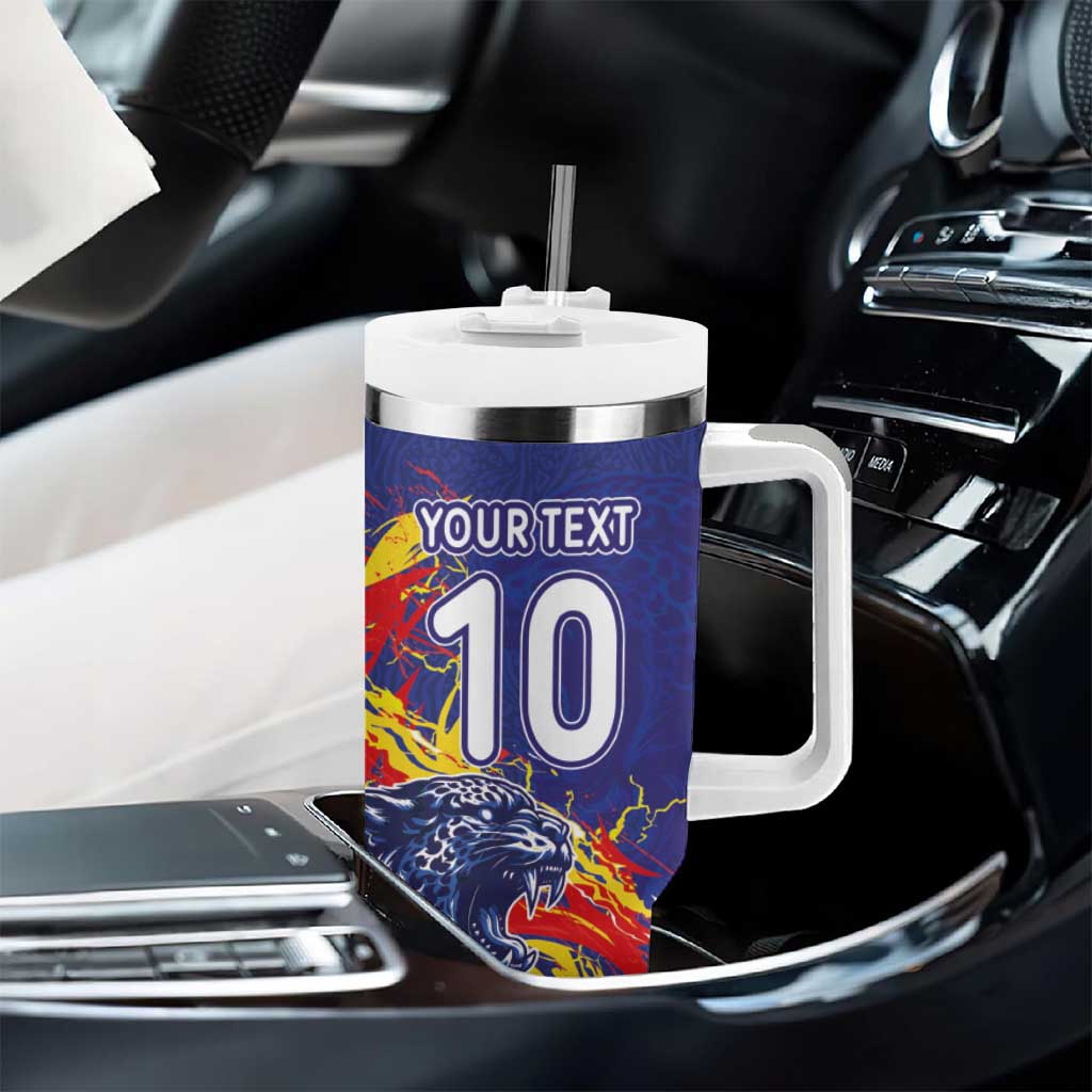 Custom DR Congo Football Leopard Mascot Tumbler With Handle Fierce Leopard Art National Flag Colors