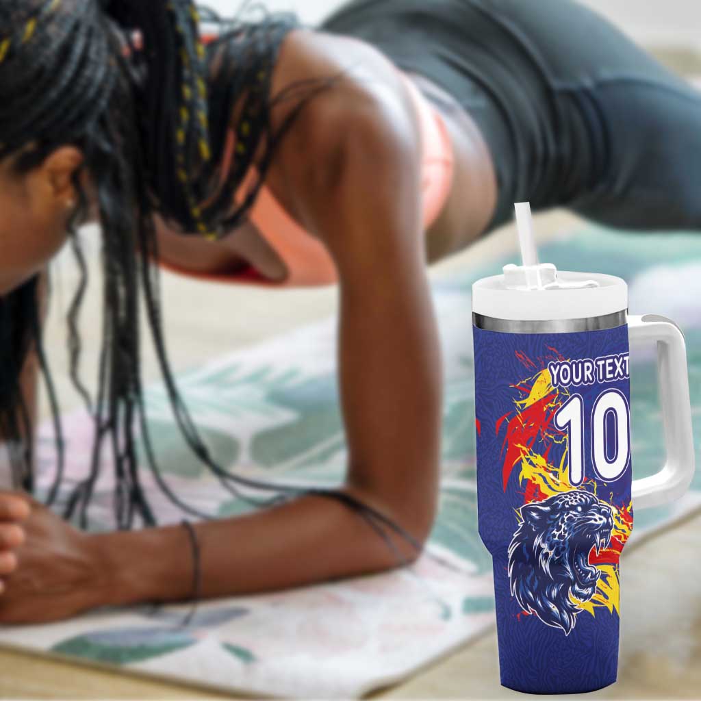 Custom DR Congo Football Leopard Mascot Tumbler With Handle Fierce Leopard Art National Flag Colors