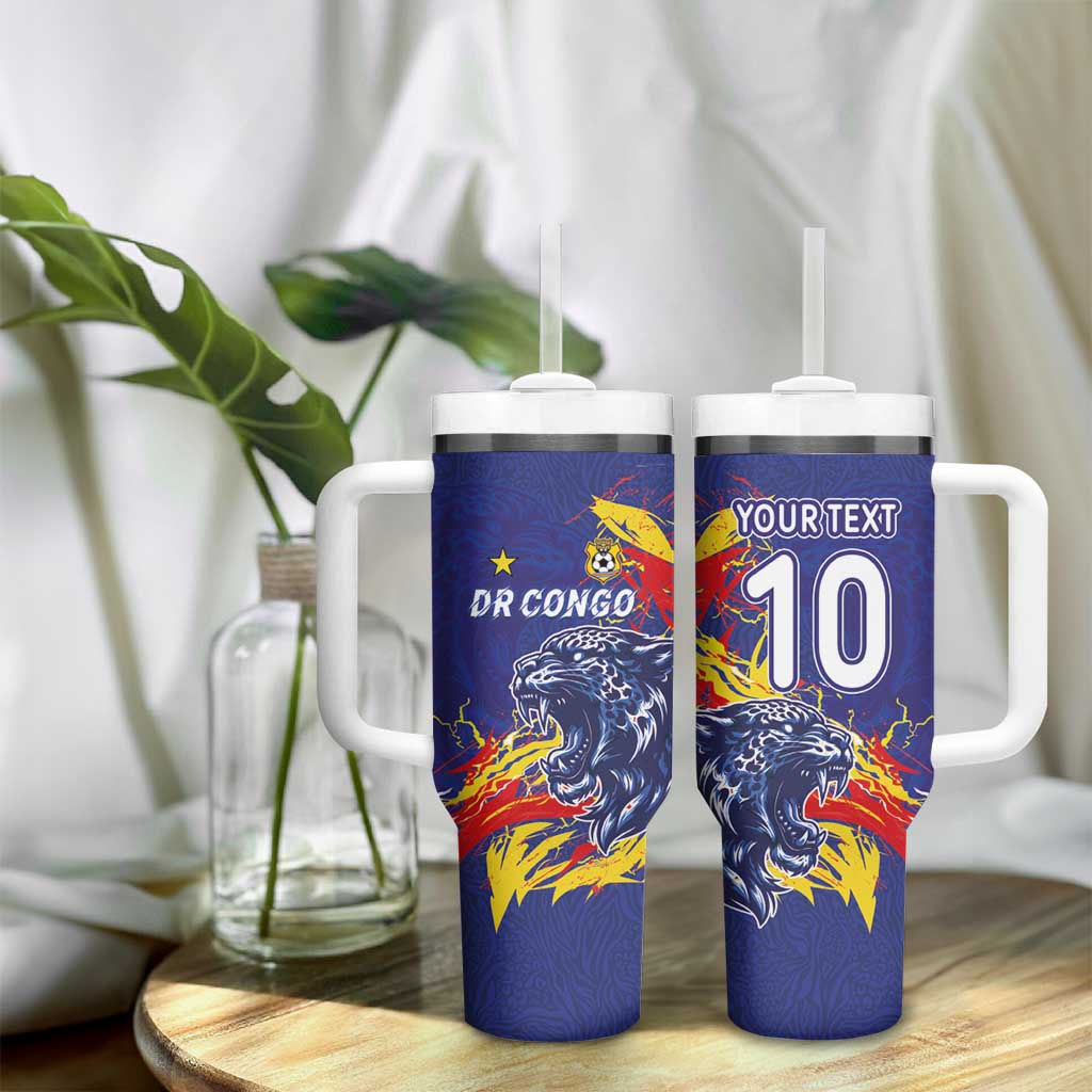 Custom DR Congo Football Leopard Mascot Tumbler With Handle Fierce Leopard Art National Flag Colors