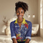 Custom DR Congo Football Leopard Mascot Women Casual Shirt Fierce Leopard Art National Flag Colors