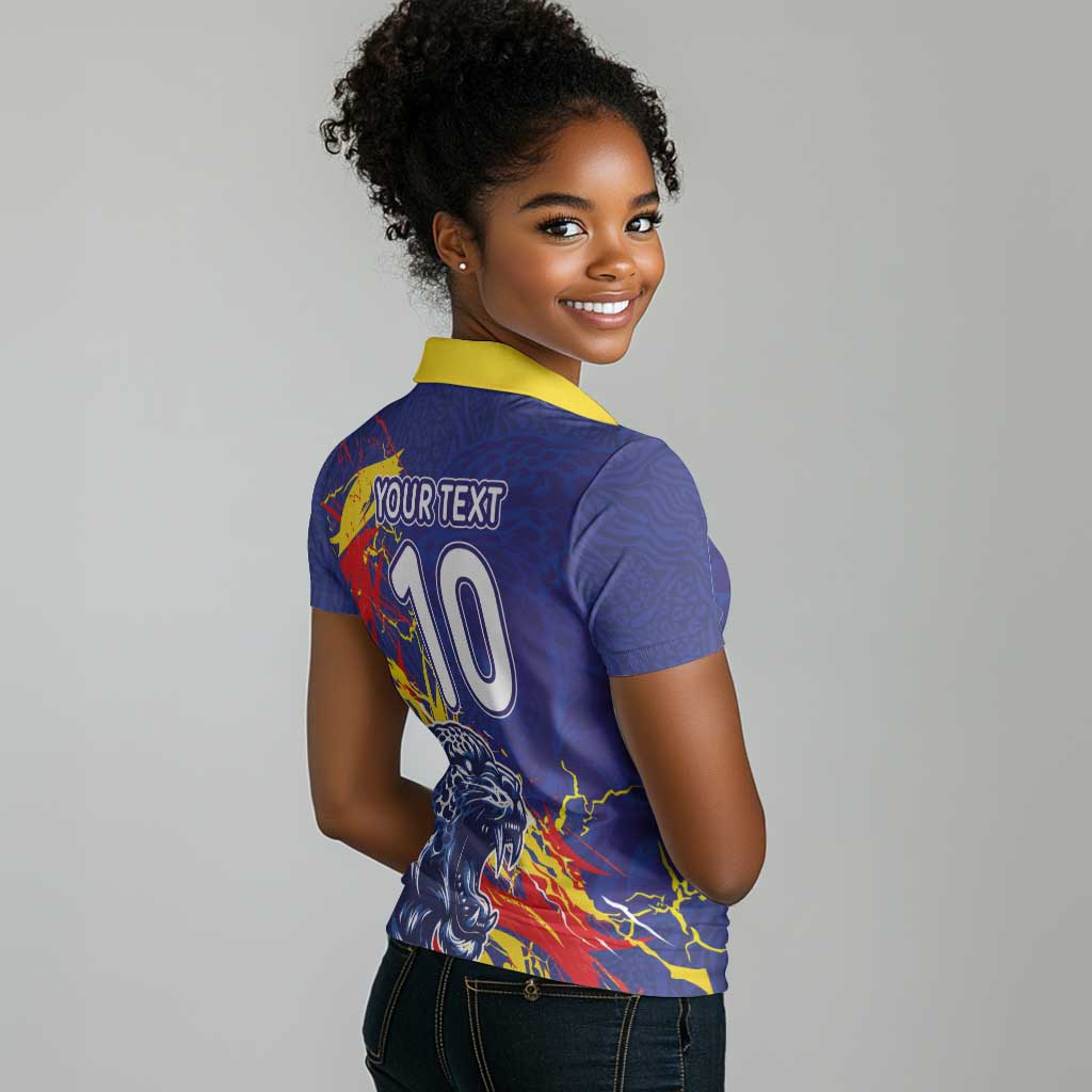 Custom DR Congo Football Leopard Mascot Women Polo Shirt Fierce Leopard Art National Flag Colors