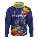 Custom DR Congo Football Leopard Mascot Zip Hoodie Fierce Leopard Art National Flag Colors
